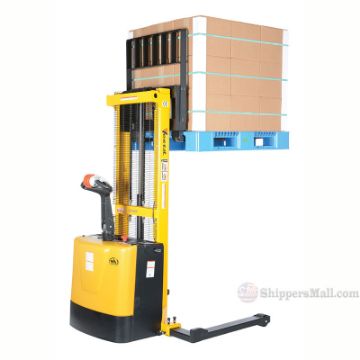 Full Powered Stacker with Power Drive and Powered Lift Adjustable Forks / Adjustable Support Legs 2K Cap., 62" High Vestil model: S-62-AA e Full Powered Stacker with Power Drive and Powered Lift S-62-AA e