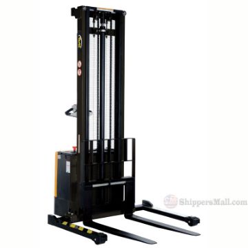 Full Powered Stacker with Power Drive and Powered Lift Adjustable Forks / Adjustable Support Legs 2K Cap., 150" High - S-150-AA Full Powered Stacker with Power Drive and Powered Lift P/N: S-150-AA