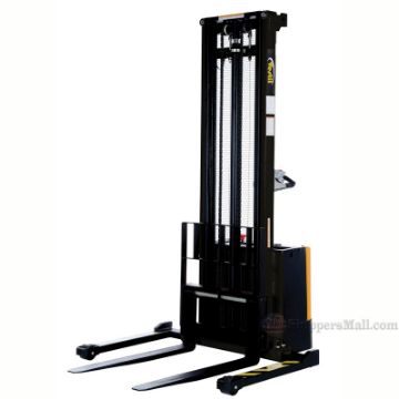 Full Powered Stacker with Power Drive and Powered Lift Adjustable Forks / Adjustable Support Legs 2K Cap., 150" High - S-150-AA b Full Powered Stacker with Power Drive and Powered Lift P/N: S-150-AA b