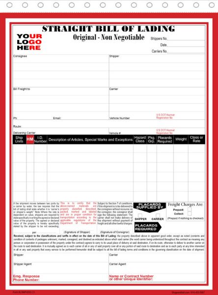 Bill of lading for hazardous materials and 3rd party freight bill to section. Snap-set format, BLSNPH002