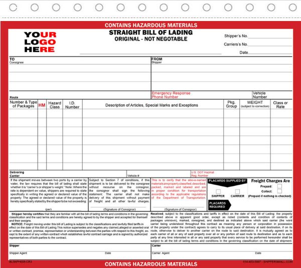 Hazmat Bill of lading Form BLSNPHR008