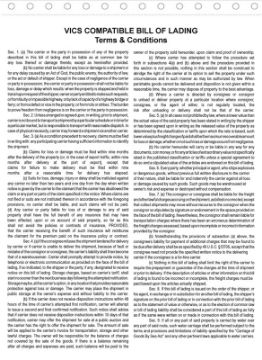 Long form VICS Bills of lading with terms on reverse in a snap-set format 4 parts, form number: terms and conditions VICSLFSNP002-C4 VICS Bills of Lading - Long Form, Custom Imprinted - Snap Set - 4 Ply terms and conditions VICSLFSNP002-C4