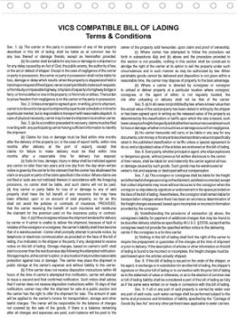 VICS Compliant Bills of Lading in a long form continuous format. VICSLFCC002-C4  terms and conditions VICS Bill of Lading - Long Form - 4 Ply - Continuous Format - VICSLFCC002-C4 terms and conditions