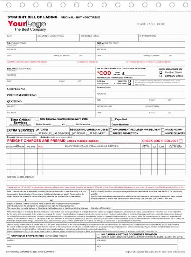 LTL Bill of Lading, Long Form, Snap-Set, 8-1/2" X 11"