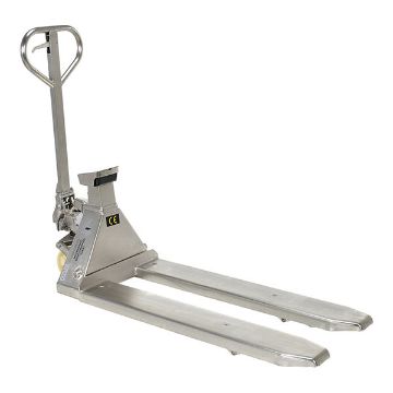 Stainless Steel Low Profile Pallet Truck with Scale 61-11/16" x 20" x 48-5/8" 5000 Lb. Capacity Silver 10 Stainless Steel Low Profile Pallet Truck - PM-2048-SCL-LP-SS