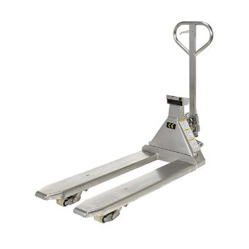 Stainless Steel Low Profile Pallet Truck with Scale 61-11/16" x 20" x 48-5/8" 5000 Lb. Capacity Silver 20 Stainless Steel Low Profile Pallet Truck - PM-2048-SCL-LP-SS