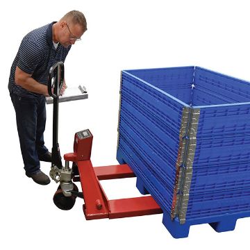 Steel Trade Legal Low Profile Pallet Truck with Scale 62" x 21-1/2" x 47-1/2" 5000 Lb. Capacity Red 90 Steel Trade Legal Low Profile Pallet Truck - PM-2146-TL-SCL-LP