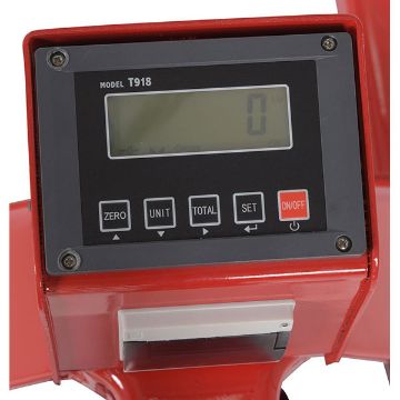 Steel Trade Legal Low Profile Pallet Truck with Scale and Printer 66" x 28" x 48" 5000 Lb. Capacity Red 50 Steel Trade Legal Low Profile Pallet Truck - PM-2746-TL-SCL-LP-PT