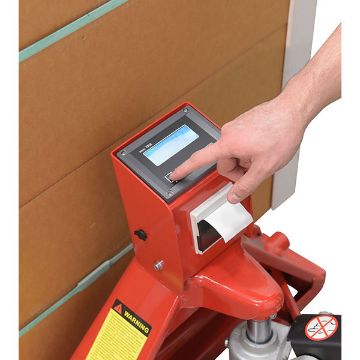 Steel Trade Legal Low Profile Pallet Truck with Scale and Printer 66" x 28" x 48" 5000 Lb. Capacity Red 70 Steel Trade Legal Low Profile Pallet Truck - PM-2746-TL-SCL-LP-PT