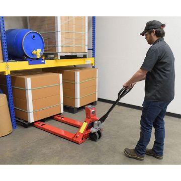 Steel Trade Legal Low Profile Pallet Truck with Scale and Printer 66" x 28" x 48" 5000 Lb. Capacity Red 80 Steel Trade Legal Low Profile Pallet Truck - PM-2746-TL-SCL-LP-PT