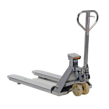 Stainless Steel Low Profile Pallet Truck with Scale 61-43/64" x 27" x 48-5/8" 5000 Lb. Capacity Silver 10 Stainless Steel Low Profile Pallet truck with Scale - PM-2748-SCL-LP-SS