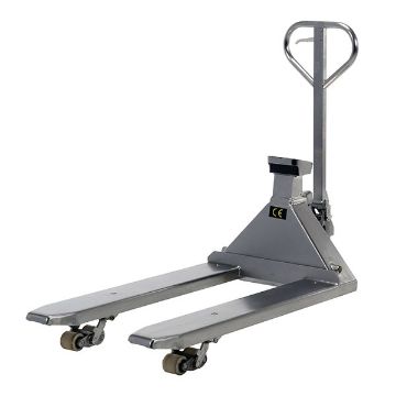 Stainless Steel Low Profile Pallet Truck with Scale 61-43/64" x 27" x 48-5/8" 5000 Lb. Capacity Silver 20 Stainless Steel Low Profile Pallet truck with Scale - PM-2748-SCL-LP-SS