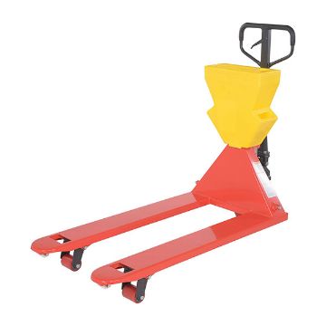 Steel/Plastic Pallet Truck 61-3/16" x 27" x 48" 5500 Lb. Capacity Red with Yellow P-Caddy 20 Steel/Plastic Pallet Truck - PM5-2748-UP-001