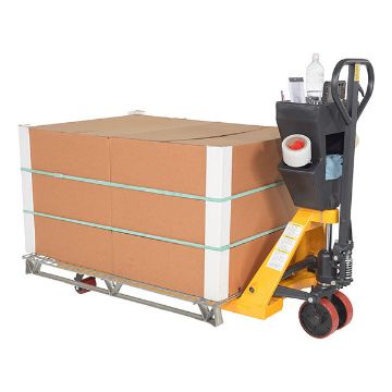 Steel/Plastic Pallet Truck 61-3/16" x 27" x 48" 5500 Lb. Capacity Yellow with Black P-Caddy 80 Steel/Plastic Pallet Truck - PM5-2748-Y-UP-002
