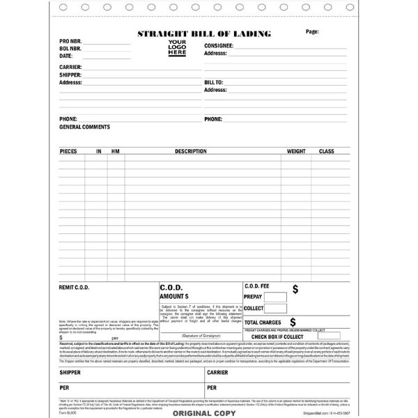 Bill of Lading, snapset format BLSNAP005