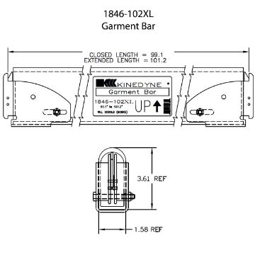 Garment Bar, Adjusts from: 99.1" to 101.2" for 102" Trailers DRAW 1846-102XL - Standard Garment Bar, Adjusts from: 99.1" to 101.2" for 102" Trailers