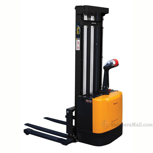 Full Powered Stacker with Power Drive and Powered Lift Adjustable Forks / Adjustable Support Legs 2K Cap., 118" High P/N: S-118-AA