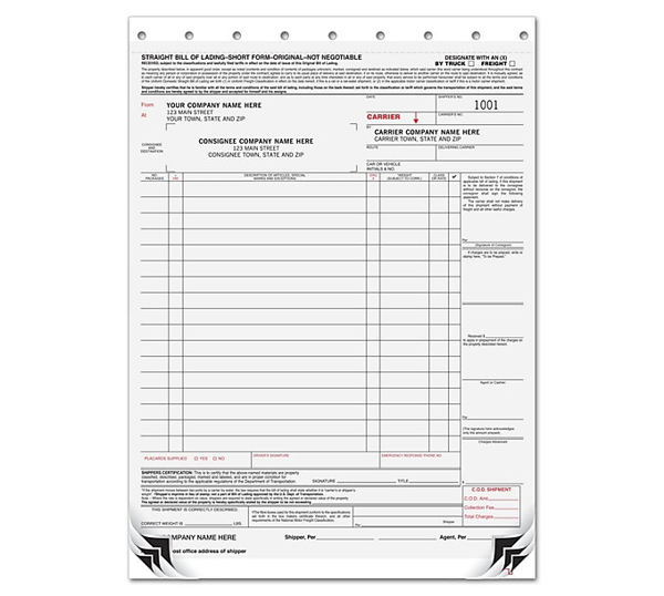 Bill of Lading - 3 Part - Large with Carbons - DF1225-3