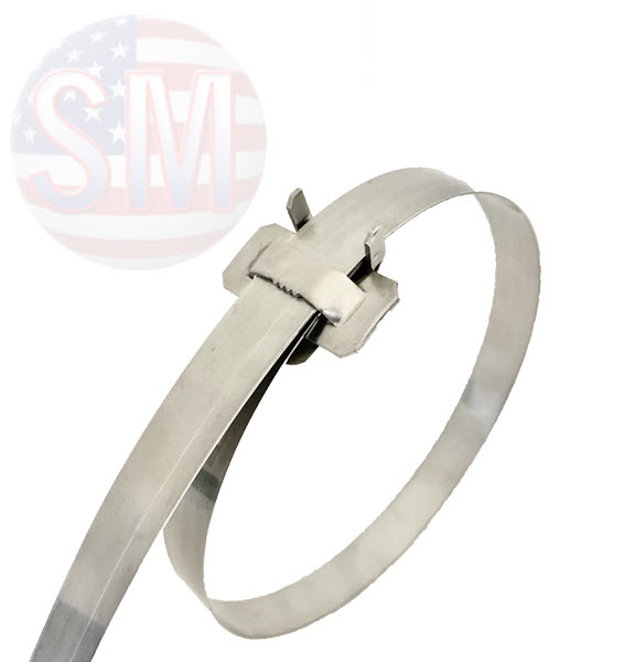Stainless steel band with Ear-Lokt Buckle, Type SS 304 in assorted lengths. 3/4" wide