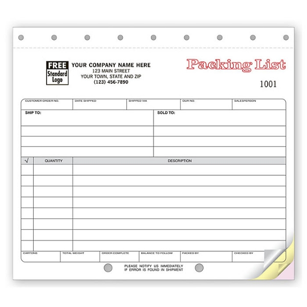 Packing Lists - 2 or 3 Parts - 8 1/2 x 7", DF127