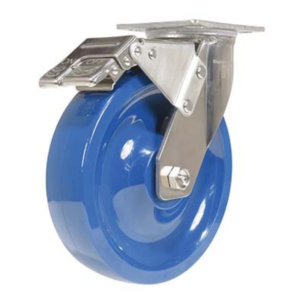 Caster, 8X2 Solid Polyurethane (Spu)Swivel W/Total Brake - Vestil CST-F-SS-8X2SP-SWTB