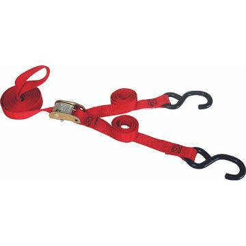 Utility tie-down cam buckle strap with vinyl "S" Hooks, measure -1" x 13', image 1 Cam Buckle Tie-down Motorcycle Utility Strap - 1” x 13’, by Ancra