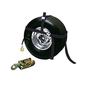 Auto tie down tire bonnet strap with ratchet for 10" to 22" tires - 30RT-BK, image 1 Tire Bonnet, Double Adjust, 13”-17” OEM/10”-22” Tires w/Ratchet, Black, by Ancra