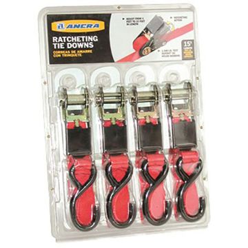 49368-10 , 4Pk. Strap Assy1"-Ratchet Buckle-15' with Vinyl S-Hooks, image 1 Material Handling and light duty truck restraints, by Ancra