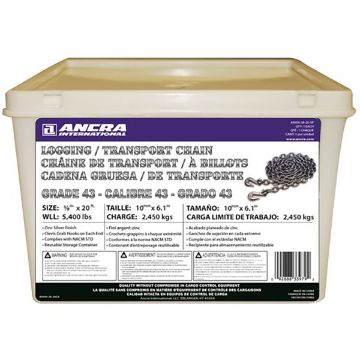 Grade 43 3/8″ x 20′ Chain Assembly Pail - 49958-38-20-SP, image 1 Grade 43 3/8″ x 20′ Chain Assembly / Clevis Hooks in Pail, by Ancra