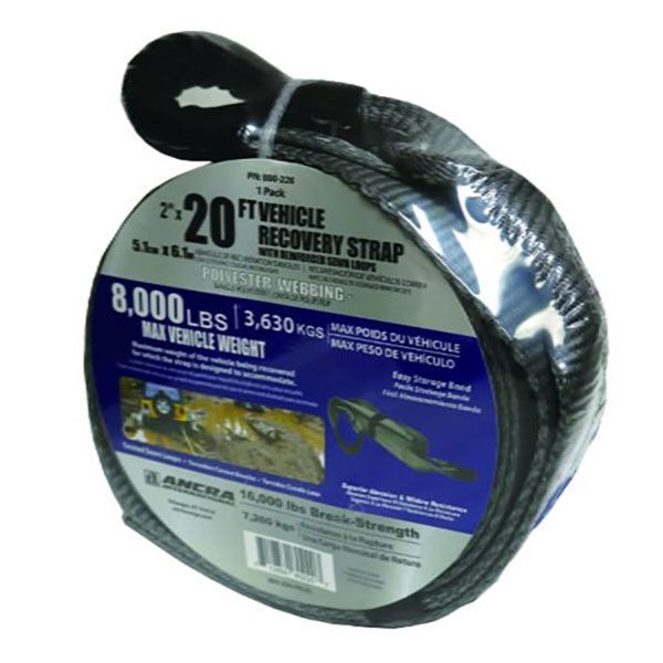 2" x 20' Vehicle Recovery Strap w/Sewn Loops, by Ancra