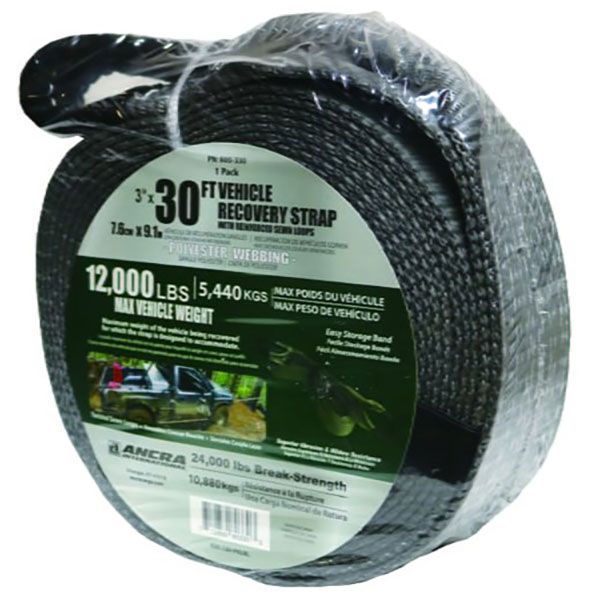 3" x 30' Vehicle Recovery Strap w/Sewn Loops, by Ancra