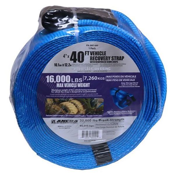4" x 40' Vehicle Recovery Strap w/Sewn Loops, by Ancra