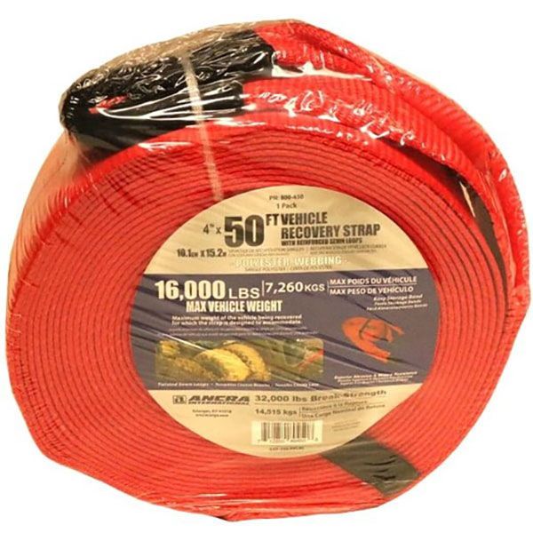 4" x 50' Vehicle Recovery Strap w/Sewn Loops, by Ancra