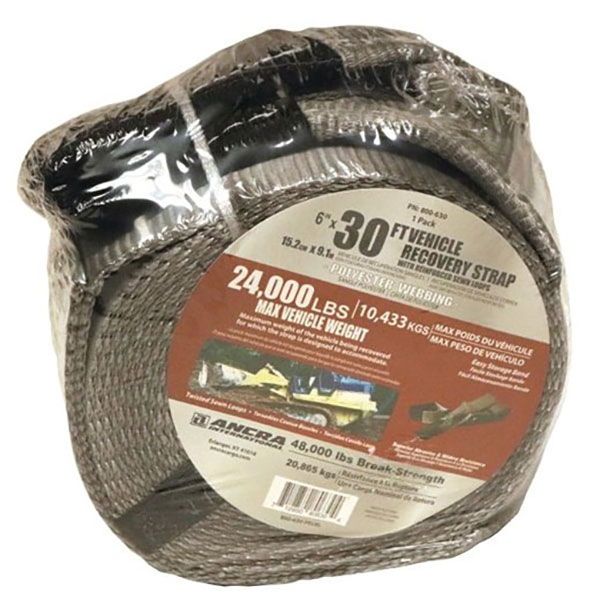6" x 30' Vehicle Recovery Strap w/Sewn Loops, by Ancra