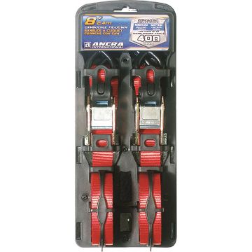 Retractable ratchet strap 1" X 6' with vinyl S-Hooks , 2PK, 95001, image 1 1"X 8' Cam Buckle Utility Strap w/vinyl S Hooks, by Ancra