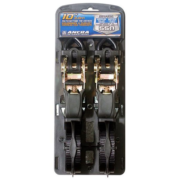 1" X 10' Ratchet Strap w/vinyl S Hooks, 2/PK, by Ancra