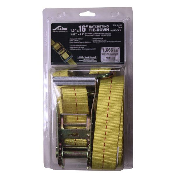 1.5” x 16’ Industrial J-Hook Ratchet Tie-Down, Clamshell, by Ancra
