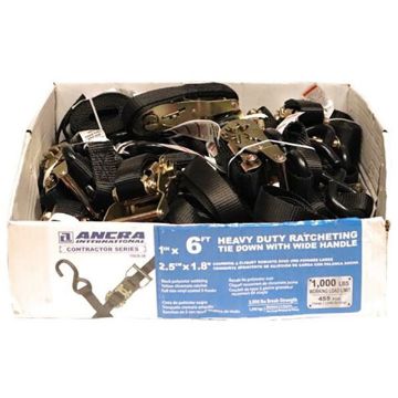 1” x 6’ Contractor Grade Utility Ratchet Tie-Down, Bulk Bin - 10936-06, Picture 2 1” x 6’ Contractor Grade Utility Ratchet Tie-Down, Bulk Bin - Ancra Cargo