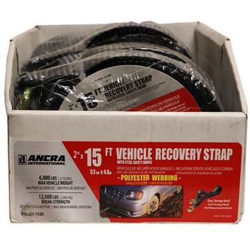 2" x 15' Vehicle Recovery Strap w/HD Keeper Hooks - 800-215H, Picture 2 2" x 15' Vehicle Recovery Strap w/HD Keeper Hooks - Ancra Cargo