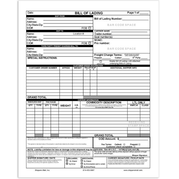 VICS Compliant Bill of Lading