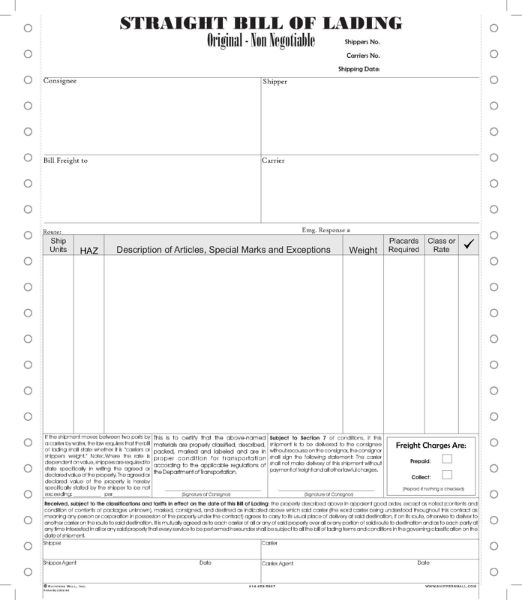 Bill of lading P/N: BLC002