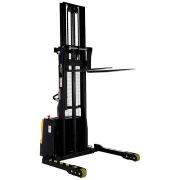 Double Mast Stacker with Powered Drive and Powered Lift - Features: Adjustable Forks / Adjustable Support Legs (works with pallets & skids)., , Model: S-AA-VS-GRP Double Mast Stacker with Powered Drive and Powered Lift up to 125" High - S3-AA
