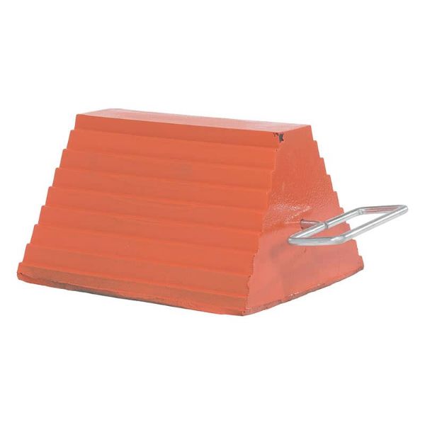 Orange Rubber Wheel Chock with Handle 8" H - ORWC-8-HDL