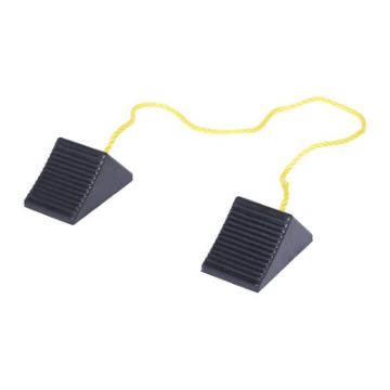 Molded Rubber Wheel Chock with Rope 8 In. x 56 In. x 4 In. Black Pair of Rubber Wheel Chocks with Rope - RWC-2-PR