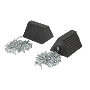 Molded Rubber Wheel Chock Chain Hanger 8 In. x 11 In. x 6 In. Black Molded Rubber Chock (2) chocks, (2) 15' chains) - RWC-8/OH-15-HD