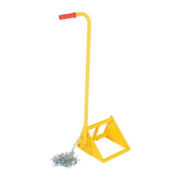 Fabricated Steel Wheel Chock With Ergonomic Handle and 10 Ft. Security Chain Yellow Fabricated Steel Wheel Chock 10.5" w HANDLE - FAB-10-ERGO