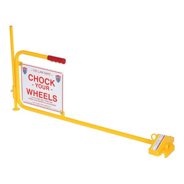 Rail Chock with "Chock Your Wheels" Sign. - FRC-2