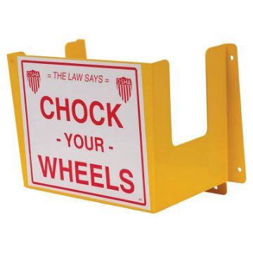 Steel Wheel Chock Holder 6 Mounting Holes 40 Lb. Capacity Yellow Steel Wheel Chock Holder with Chock Your Wheels Sign - WC-H-R