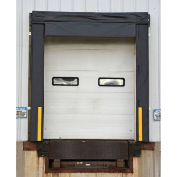 Dock door seals 8X9 have a 36 ounce reinforced vinyl facing. Chemically sealed ends to protect from moisture penetrating. P/N: D-350-XX-GRP Dock Seals (for 8' wide x 9' high doors)