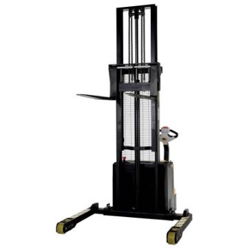 Double Mast Stacker with Powered Drive and Powered Lift - Features: Adjustable Forks / Adjustable Support Legs (works with pallets & skids)., , Model: S-AA-VS-GRP Double Mast Stacker with Powered Drive and Powered Lift up to 125" High